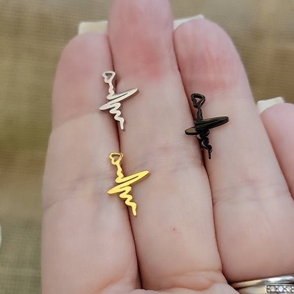 HEARTBEAT EKG STUD EARRINGS, Choice of Color - Picture 3 of 7